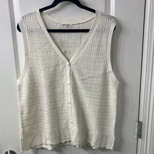 Bohemian plus size cotton White Knit delicate Button-Up Vest